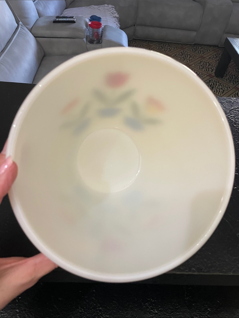 Fire King Milk Glass Floral Tulip Bowl in White with Red & Blue Accents - Picture 6 of 7